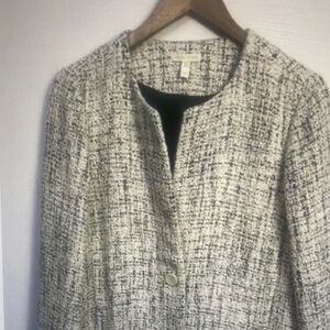 Eileen Fisher Jacket Women’s Larger Cream Black Single Button Tweed Trench Coat